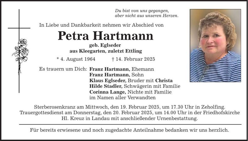 Traueranzeige Petra Hartmann