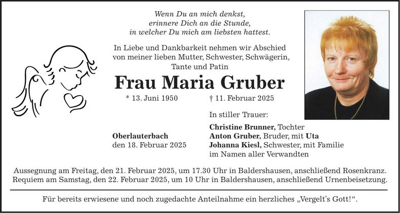 Traueranzeige Maria Gruber