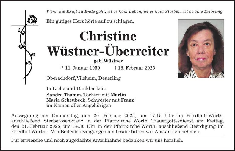 Traueranzeige Christine Wüstner-Überreiter