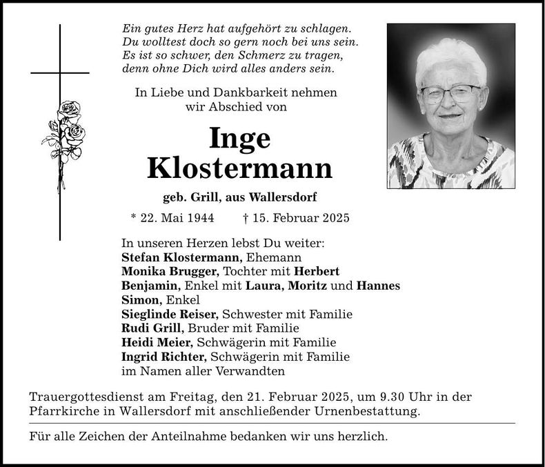 Traueranzeige Inge Klostermann