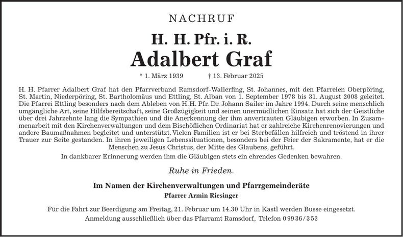 Traueranzeige Graf Adalbert