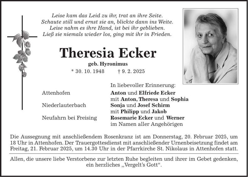 Traueranzeige Theresia Katharina Ecker