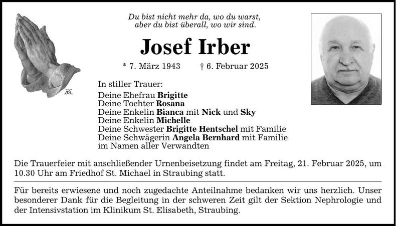 Traueranzeige Josef Irber