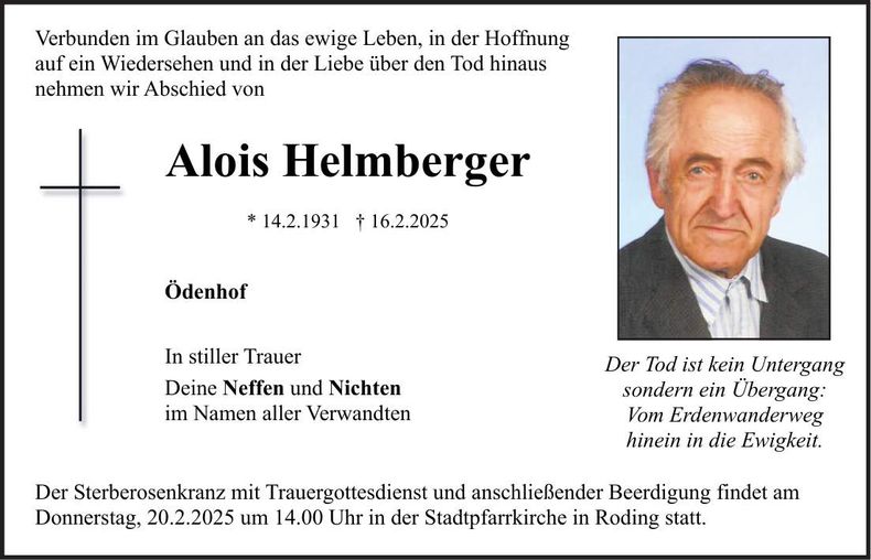 Traueranzeige Alois Helmberger