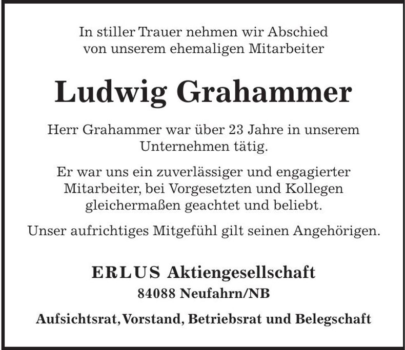 Traueranzeige Ludwig Grahammer