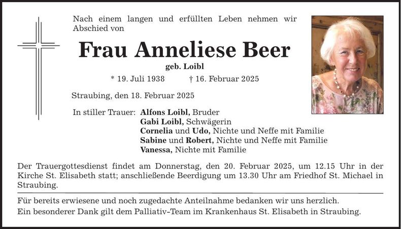 Traueranzeige Anneliese Beer