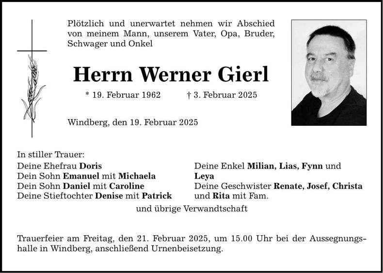 Traueranzeige Werner Gierl