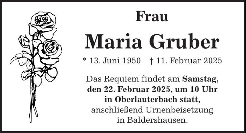 Traueranzeige Maria Gruber