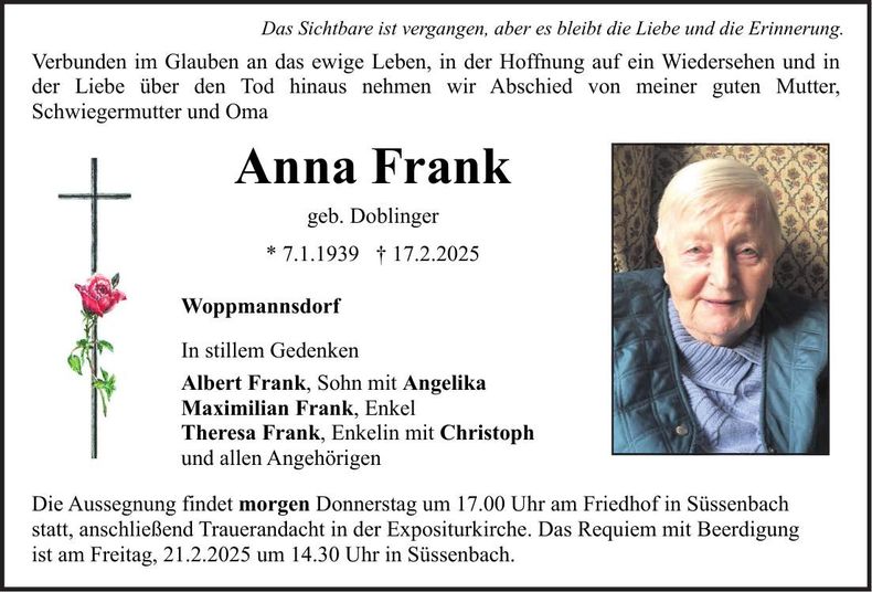 Traueranzeige Anna Frank