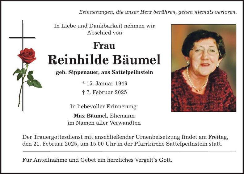 Traueranzeige Reinhilde Bäuml