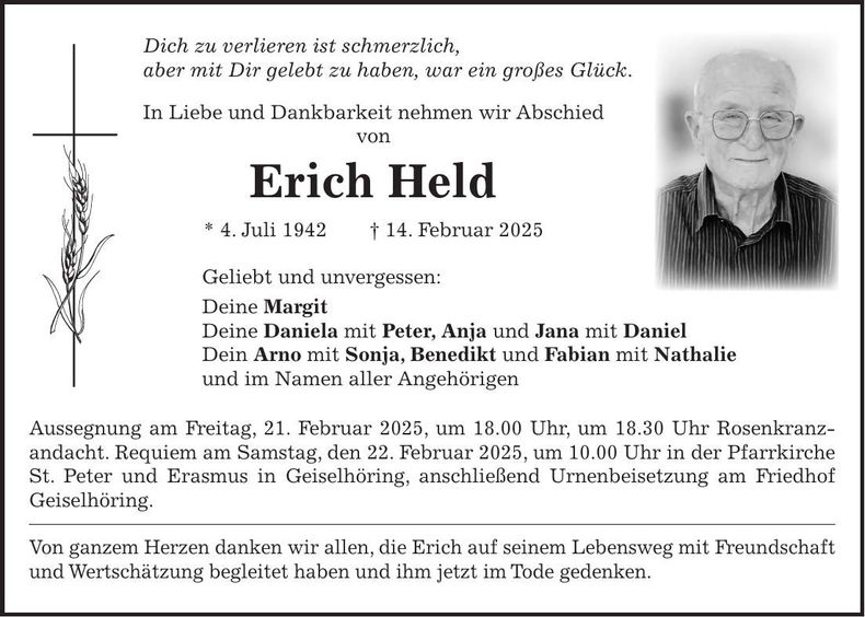 Traueranzeige Erich Held