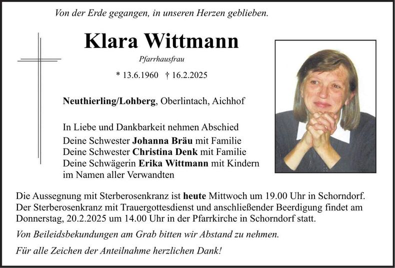 Traueranzeige Klara Wittmann