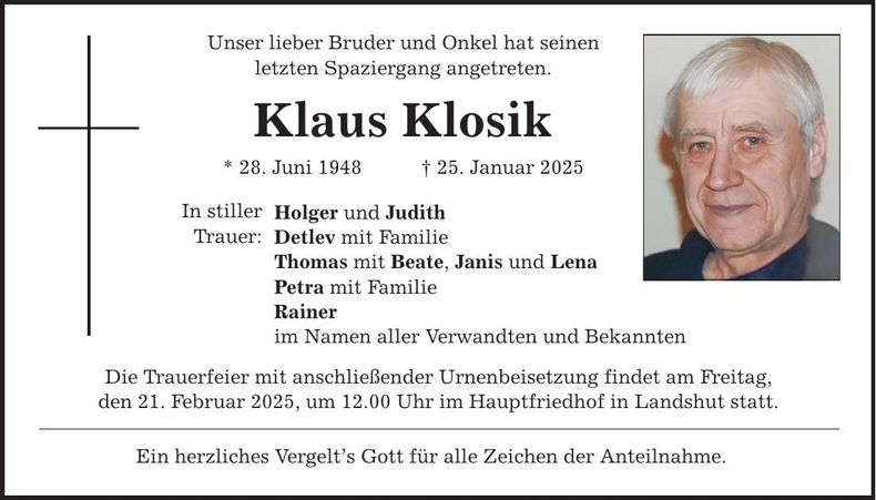 Traueranzeige Klaus Klosik