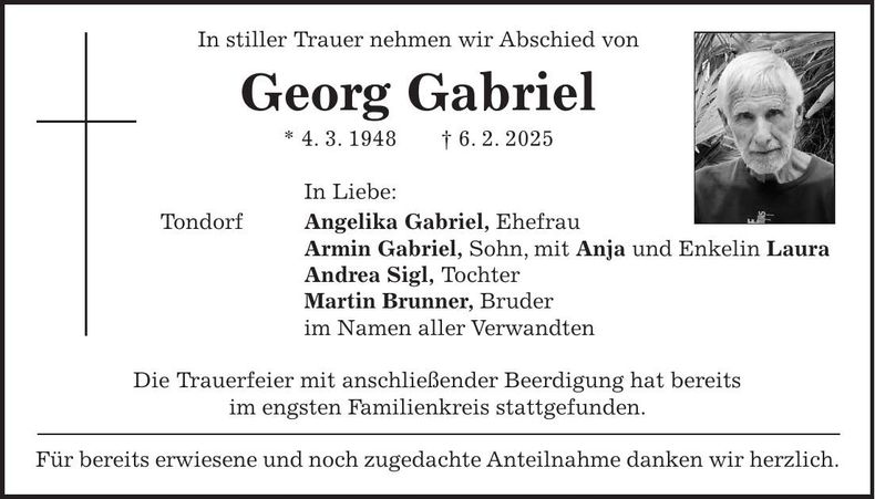 Traueranzeige Georg Gabriel