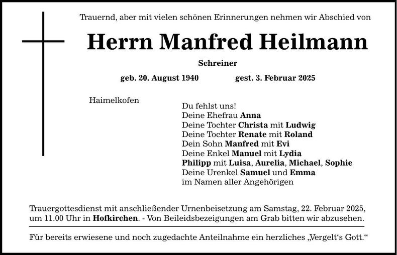 Traueranzeige Manfred Heilmann