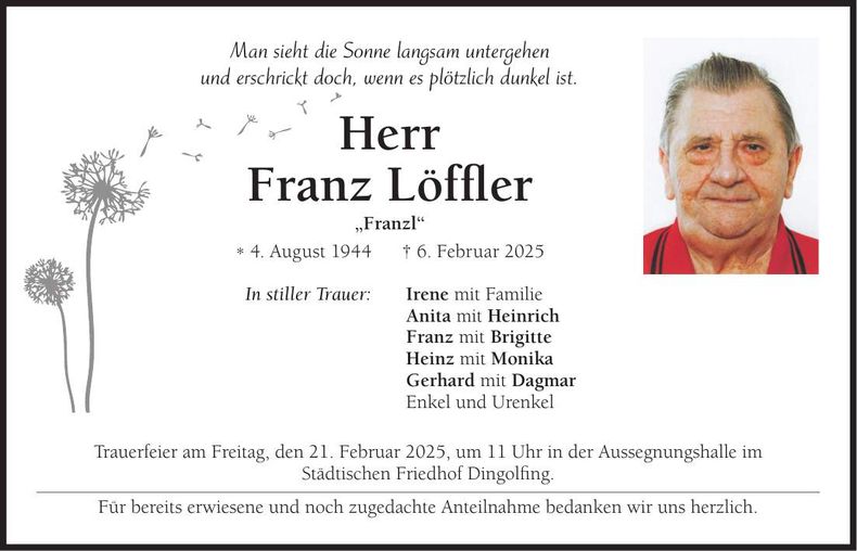 Traueranzeige Franz Löffler