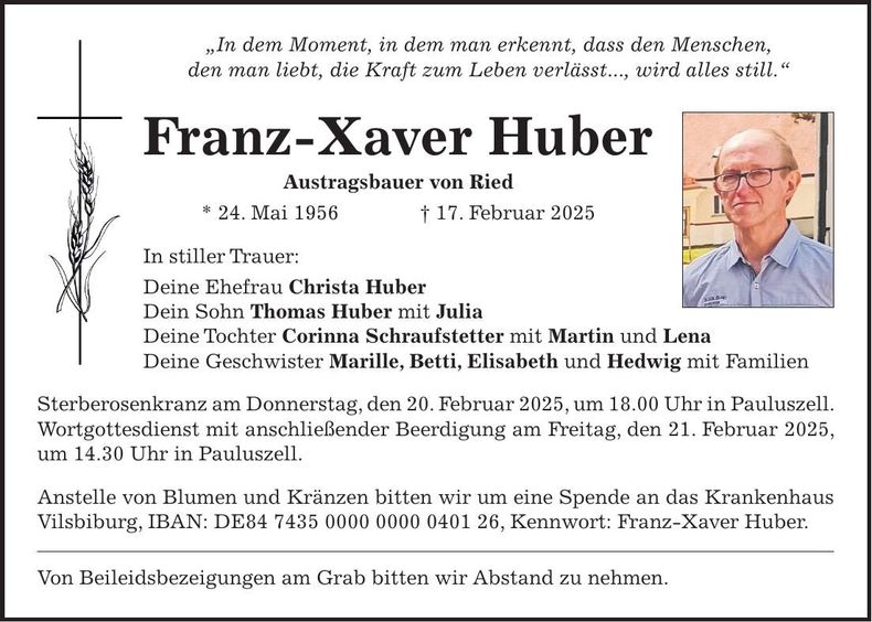 Traueranzeige Franz-Xaver Huber