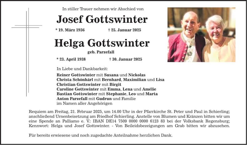 Traueranzeige Josef und Helga Gottswinter