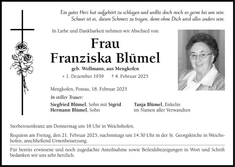 Traueranzeige Franziska Blümel