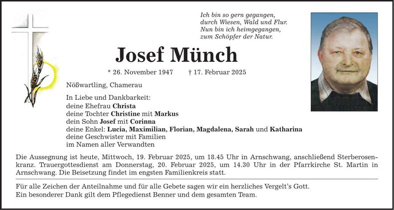 Traueranzeige Josef Münch