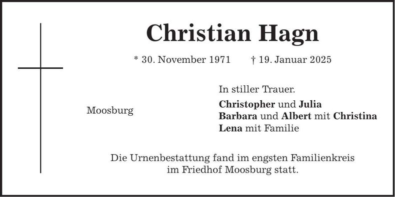 Traueranzeige Christian Hagn