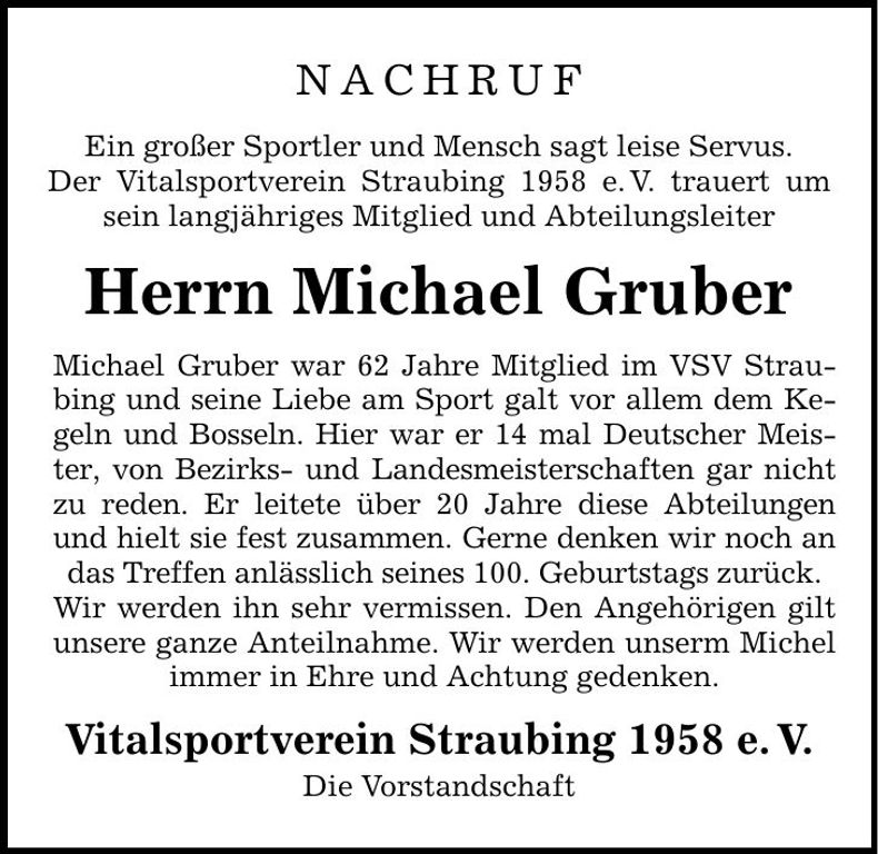 Traueranzeige Michael Gruber