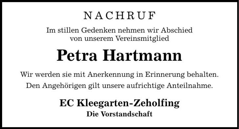 Traueranzeige Petra Hartmann