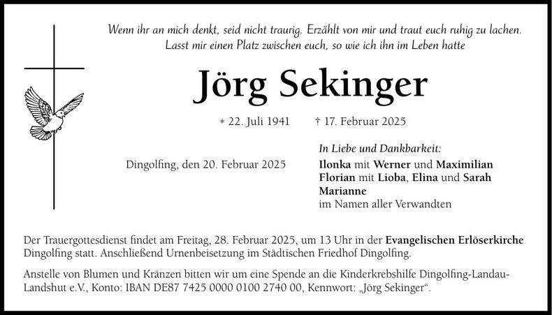 Traueranzeige Jörg Sekinger