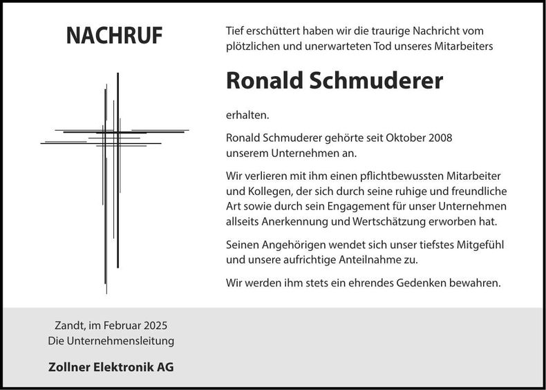 Traueranzeige Ronald Schmuderer
