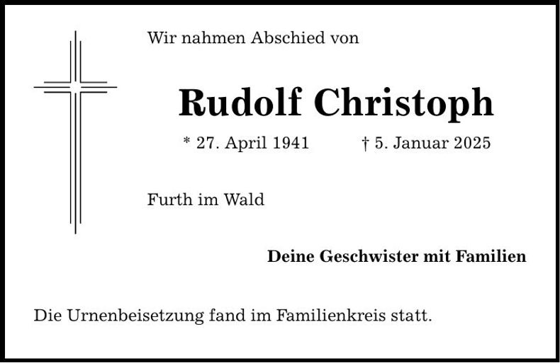 Traueranzeige Rudolf Christoph