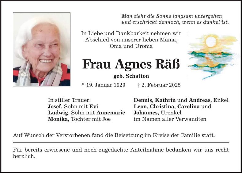 Traueranzeige Agnes Räß