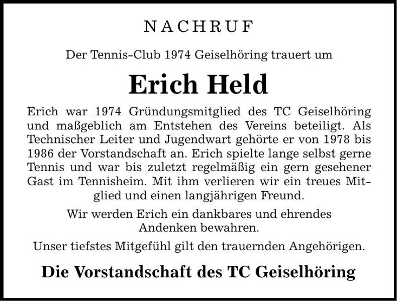 Traueranzeige Erich Held