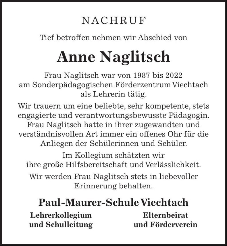 Traueranzeige Naglitsch Anna