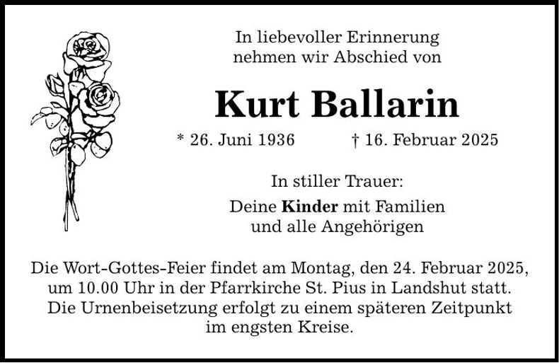 Traueranzeige Kurt Ballarin