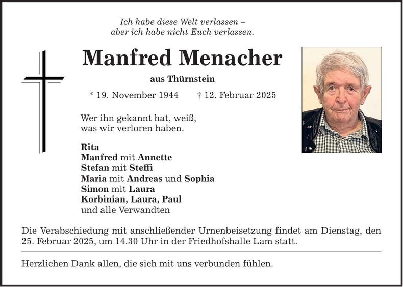 Traueranzeige Manfred Menacher