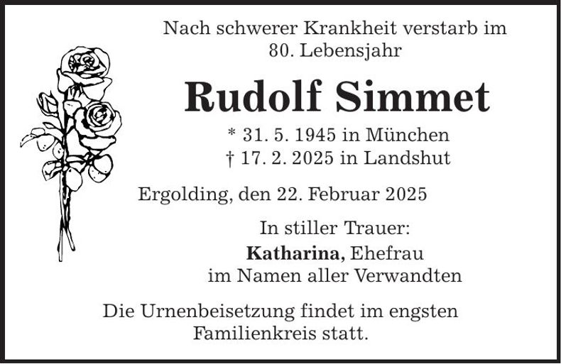 Traueranzeige Rudolf Simmet