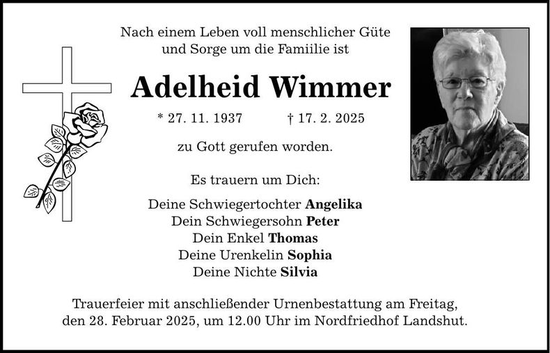 Traueranzeige Heidi Wimmer