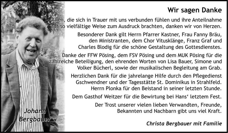 Traueranzeige Johann Bergbauer