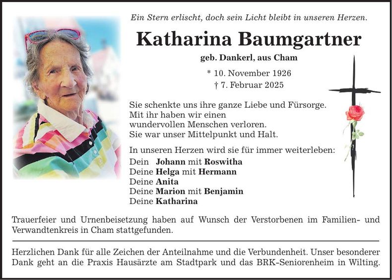 Traueranzeige Katharina Baumgartner