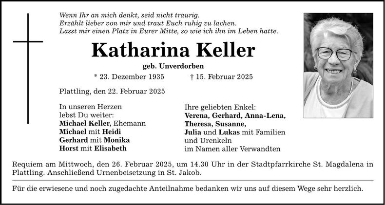 Traueranzeige Katharina Keller