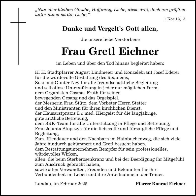 Traueranzeige Gretl Eichner