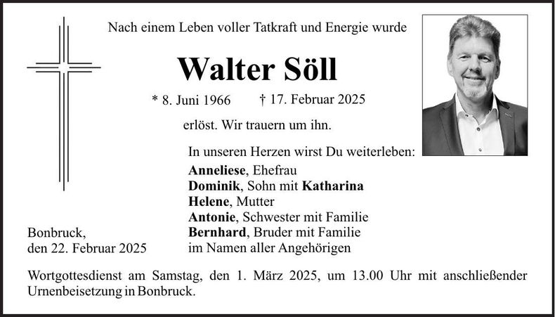 Traueranzeige Walter Söll