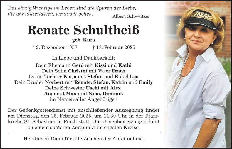 Traueranzeige Renate Schultheiß