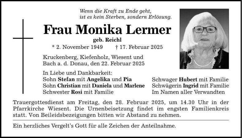 Traueranzeige Monika Lermer