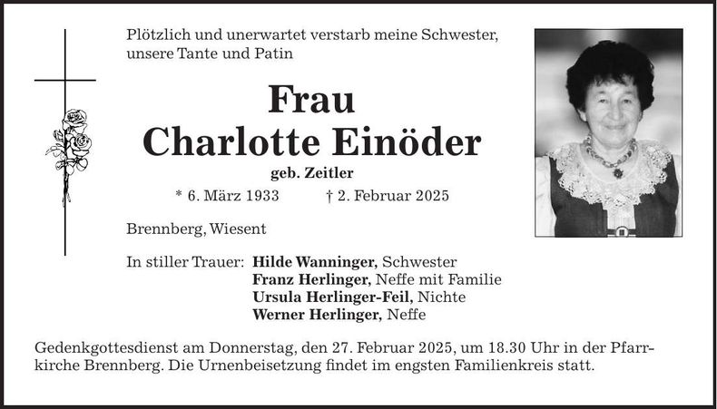 Traueranzeige Charlotte Einöder