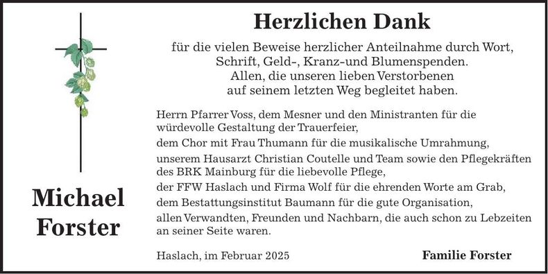 Traueranzeige Michael Forster