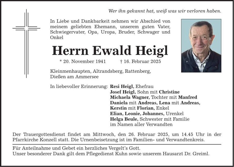 Traueranzeige Ewald Heigl