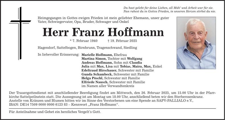 Traueranzeige Franz Hoffmann