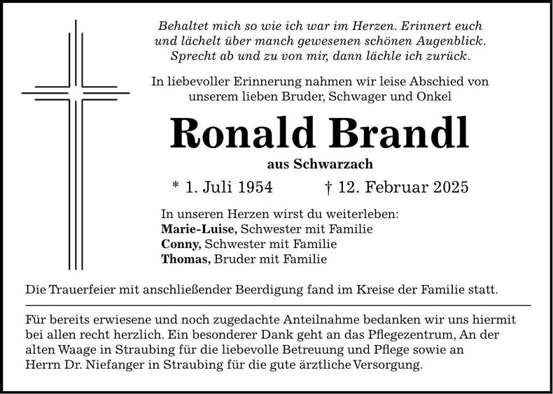 Traueranzeige Ronald Brandl