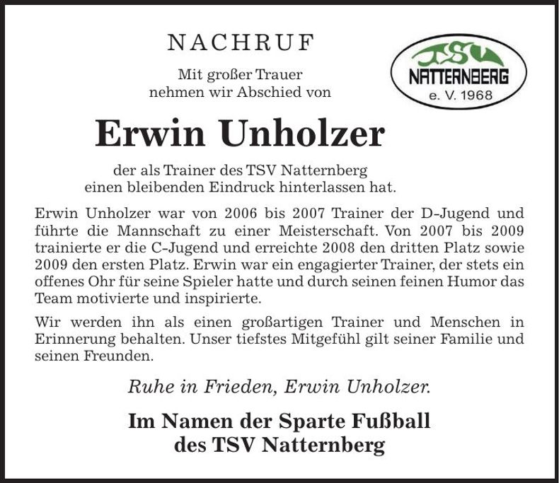 Traueranzeige Erwin Unholzer